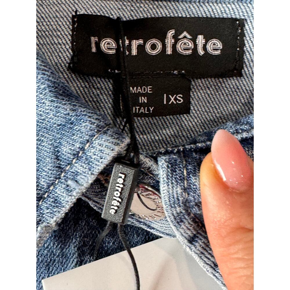 Retrofête River Blue Denim Button Front Mini Dress Designer Party XS - Picture 4 of 10